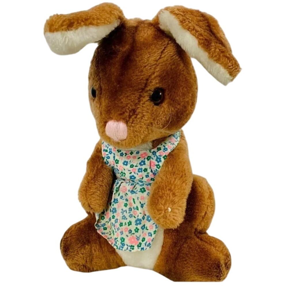 Vintage Dakin Bunny Rabbit Plush 1975 Floral Dress Stuffed Animal Easter